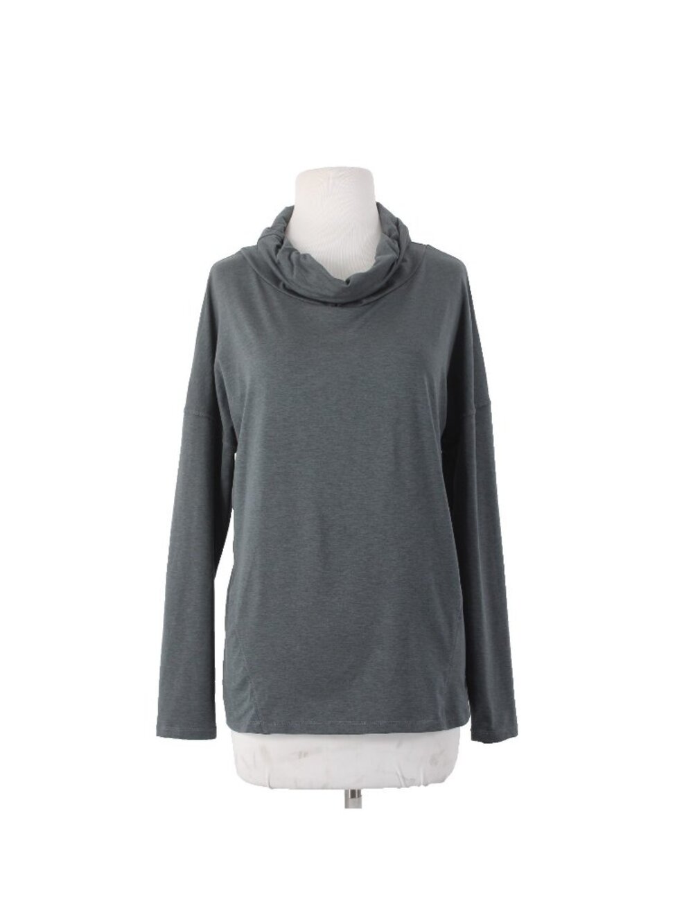 Apana Active Wear Top Sz M Gray Cowl Neck Longer Back Polyester Spandex Sweater